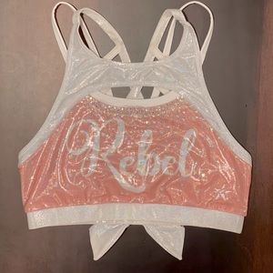 Rebel Athletic Fancy Huh Sports Bra in Rose Gold